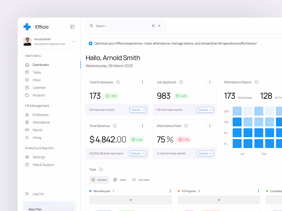 Cover image for Efficio - HR Management Dashboard