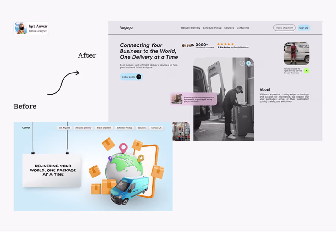 Cover image for Before Vs After - Delivery Company Hero Section Design