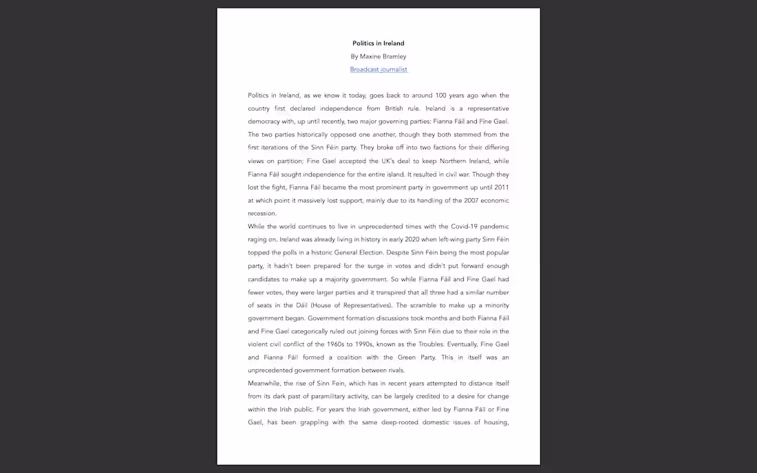 Cover image for Politics in Ireland (online article