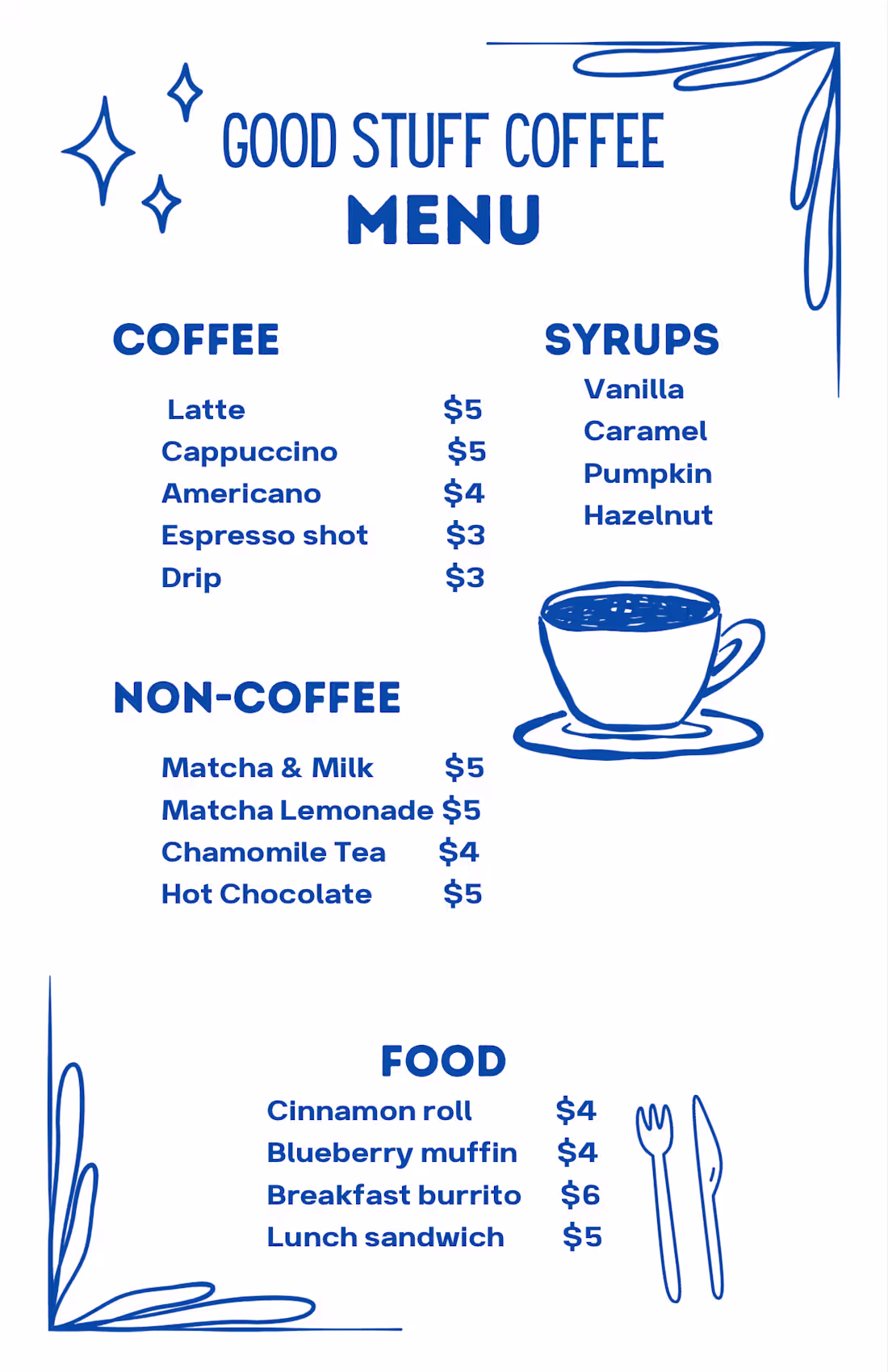 Cover image for Coffee shop menu 