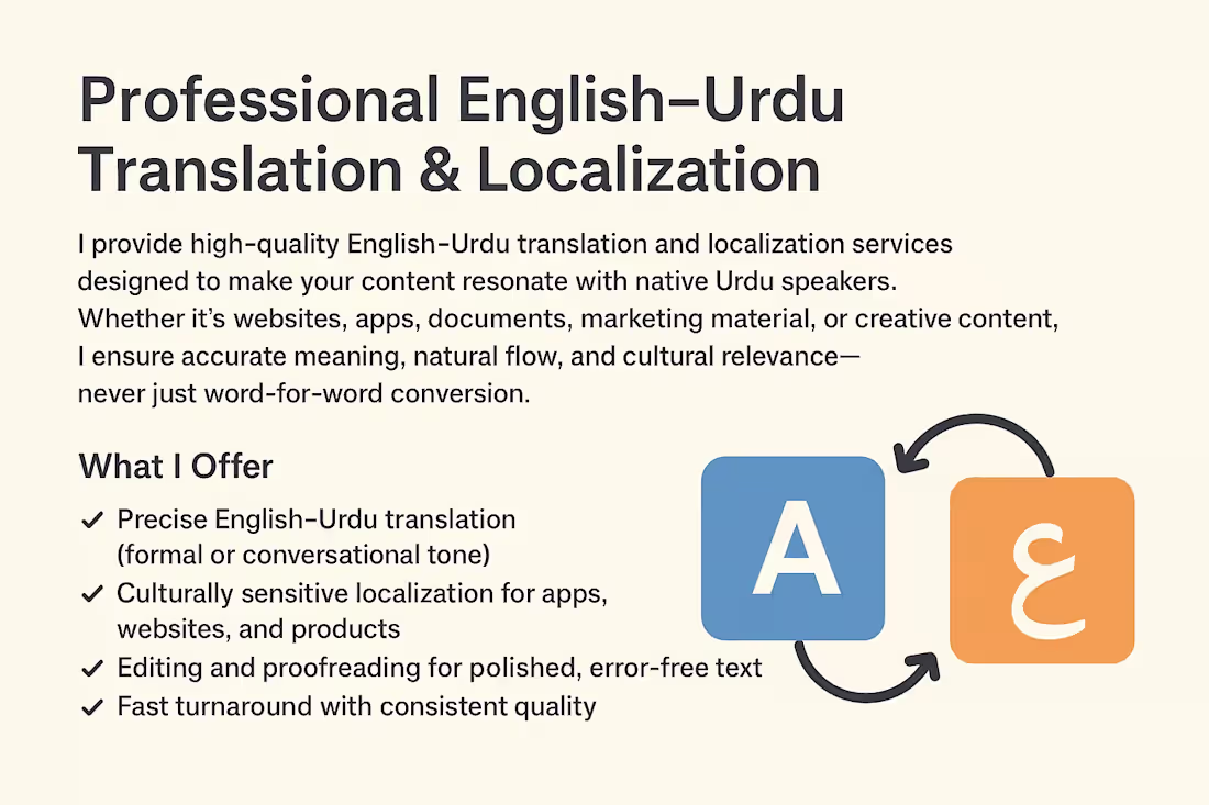 Cover image for Professional English–Urdu Translation & Localization