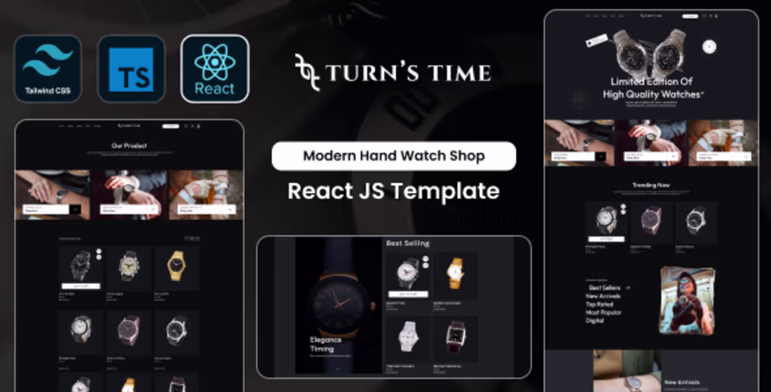 Cover image for Turnstime - Modern Hand Watch Shop eCommerce Tailwind React JS …