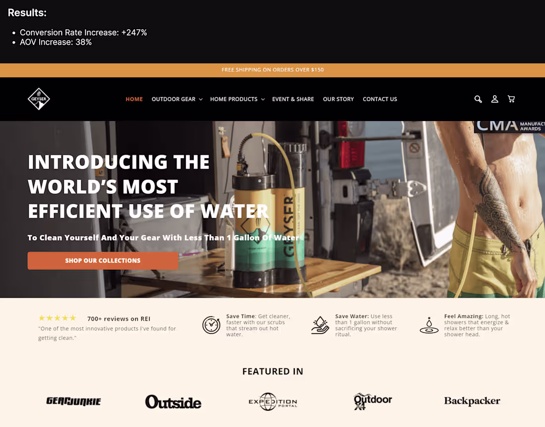 Cover image for CRO, Copywriting, UX/UI Optimized Web and A/B Testing for Geyser