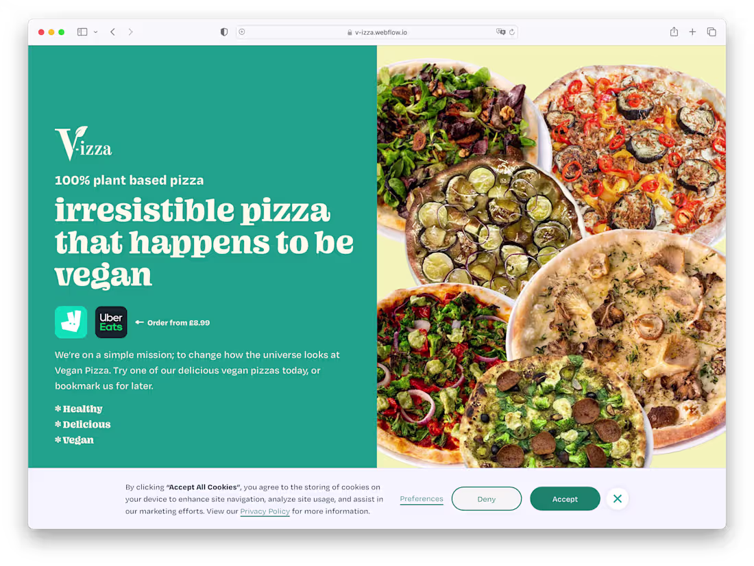 Cover image for V-izza Webflow social media marketing