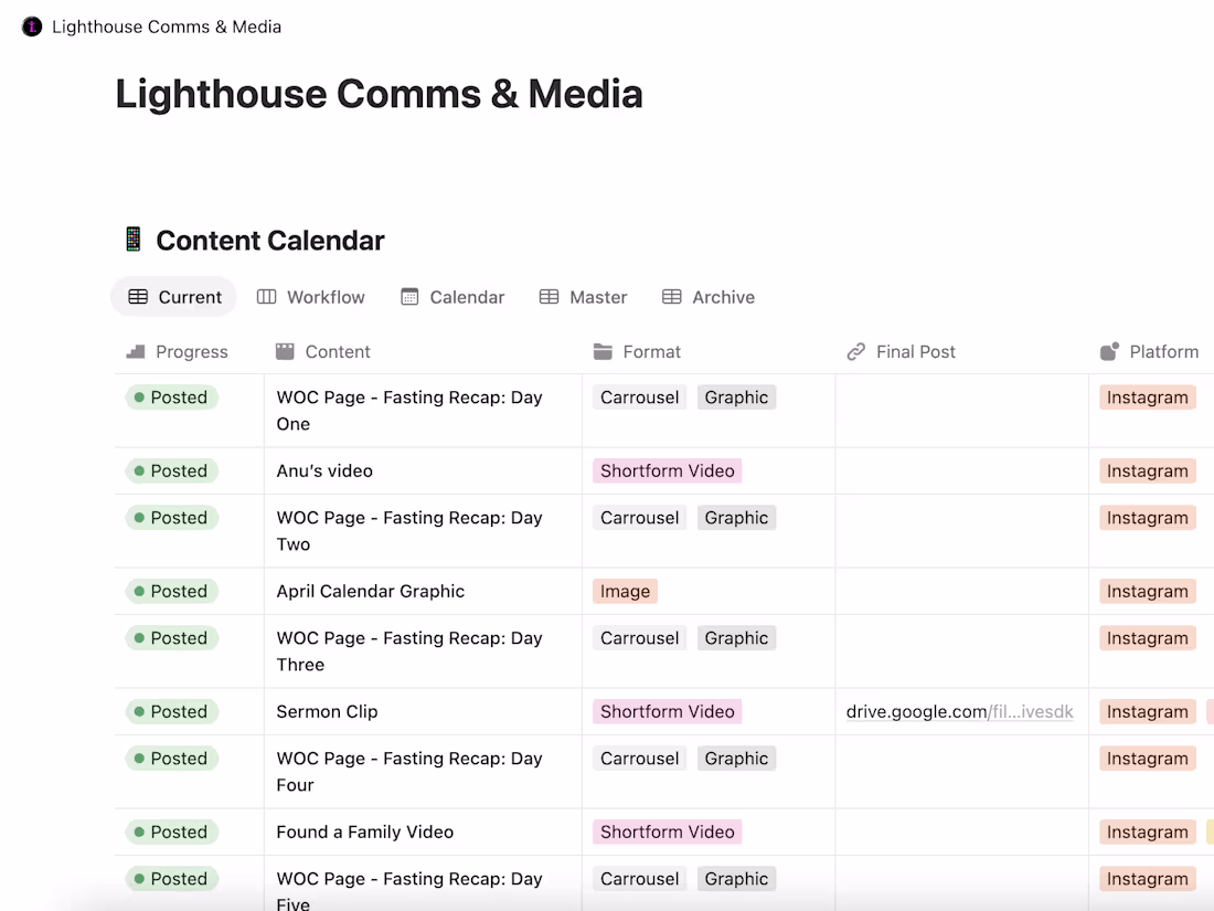 Cover image for April 2025 Content Calendar for Lighthouse Church Ottawa