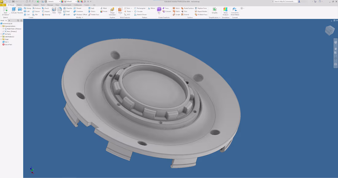 Cover image for Reverse engineered, 3D printed wheel