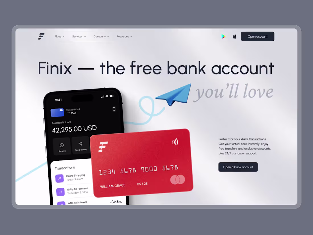 Cover image for Finix – A Modern Landing Page for Mobile Banking