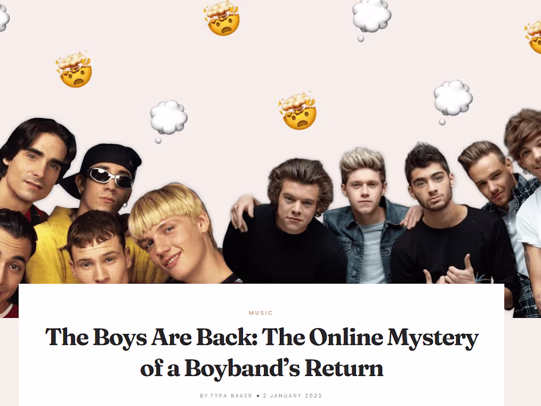 Cover image for The Boys Are Back: The Online Mystery of a Boyband’s Return