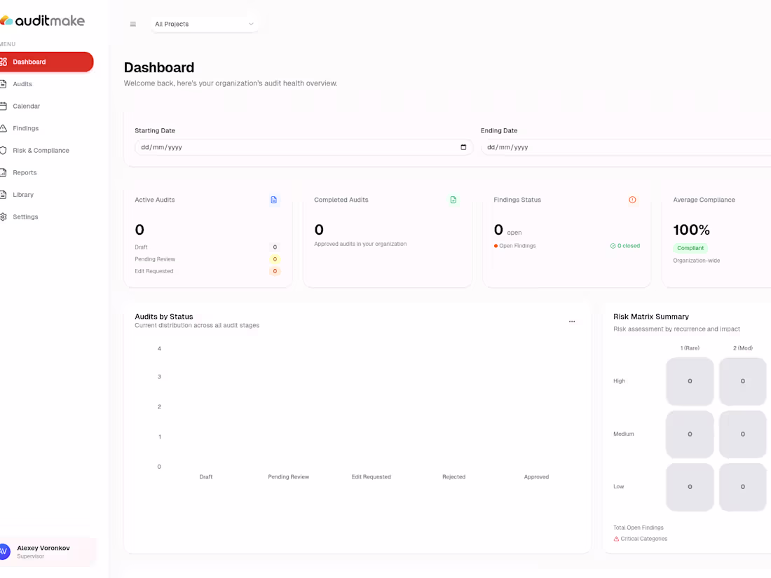 Cover image for AuditMake | AI-Powered Audit & Findings Management Platform