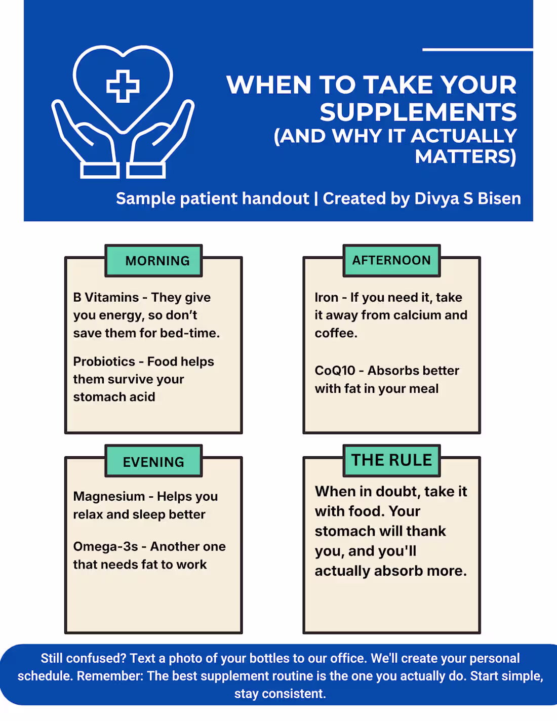Cover image for Sample patient handout: "When to Take Your Supplements" The ...