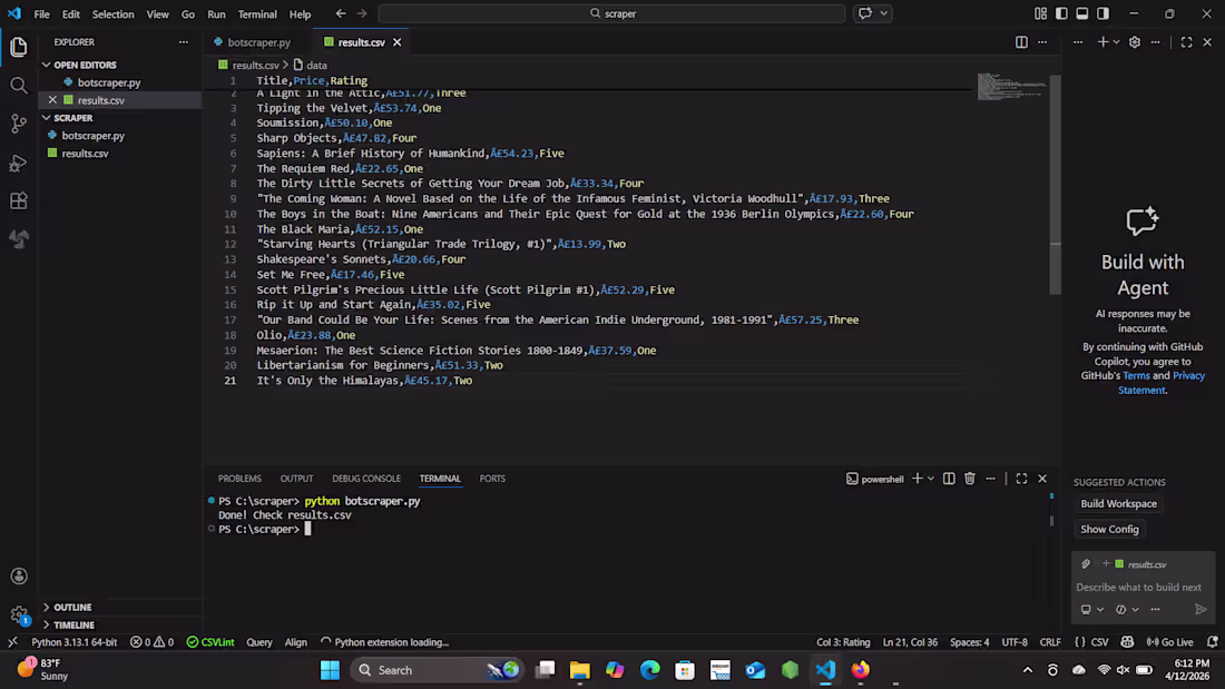 Cover image for Built a Python web scraper