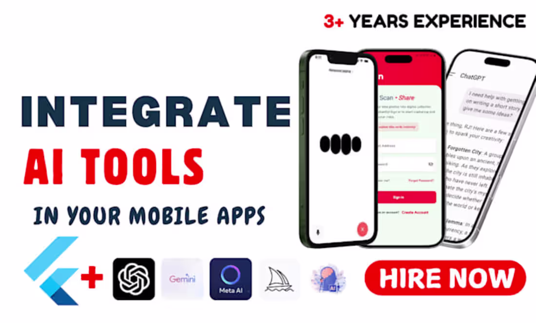 Cover image for I will implement ai tools like gpt, bard, etc in flutter app