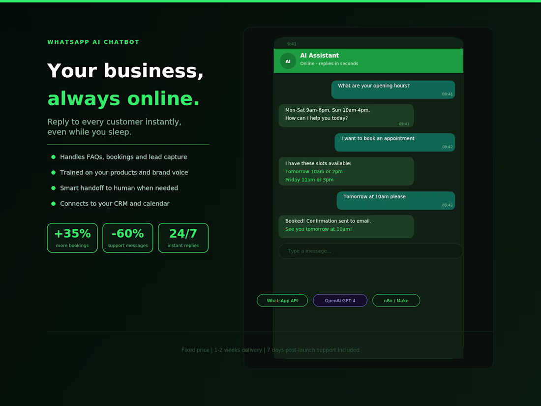 Cover image for WhatsApp AI Chatbot Automation for Businesses
