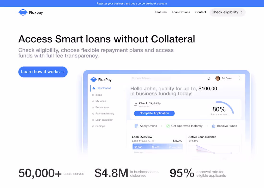 Cover image for Designed the FluxPay hero section to communicate trust at fi...