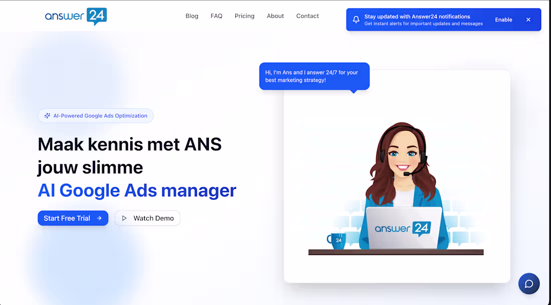 Cover image for Answer24 AI Google ads campaign management website