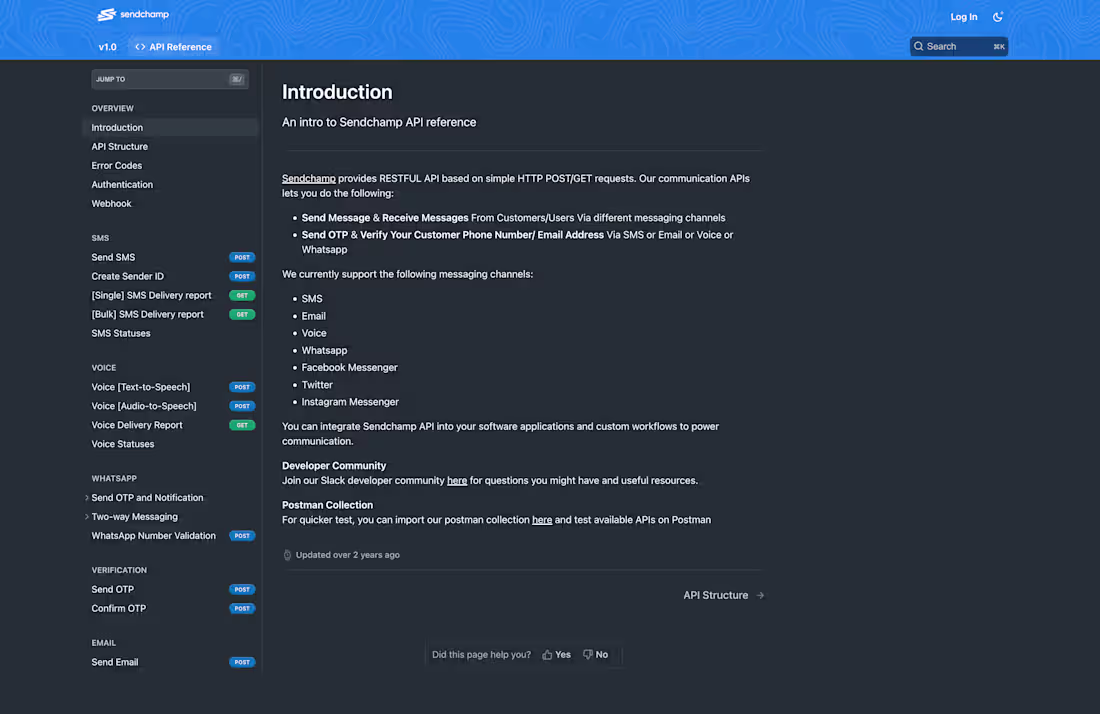 Cover image for Comprehensive API Documentation for Sendchamp