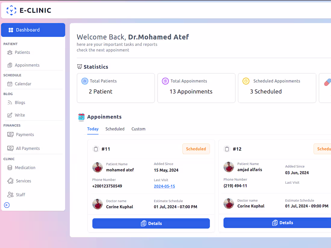 Cover image for Clinic Management Dashboard