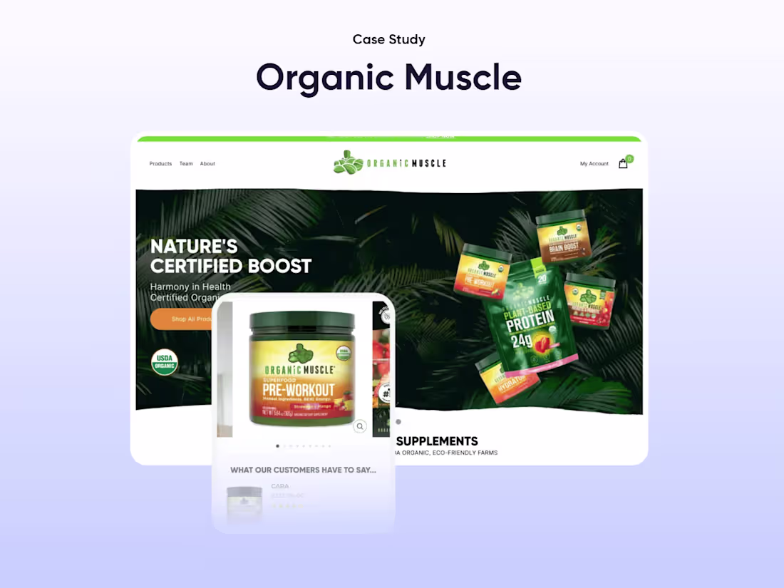 Cover image for Organic Muscle Shopify Store, CRO, Strategy & Content Writing