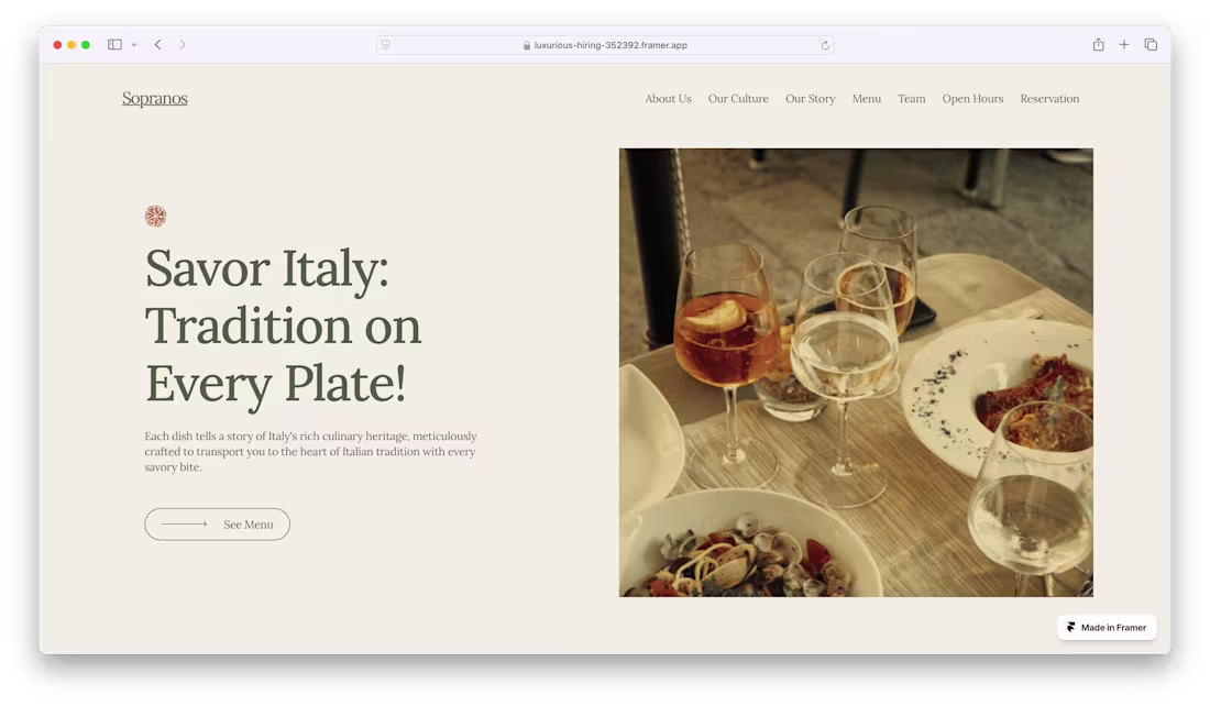 Cover image for "Sopranos" Our Restaurant (Framer development)