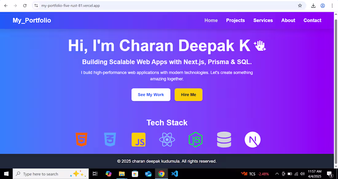 Cover image for Full-Stack Developer Portfolio (Next.js + Prisma + SQL)