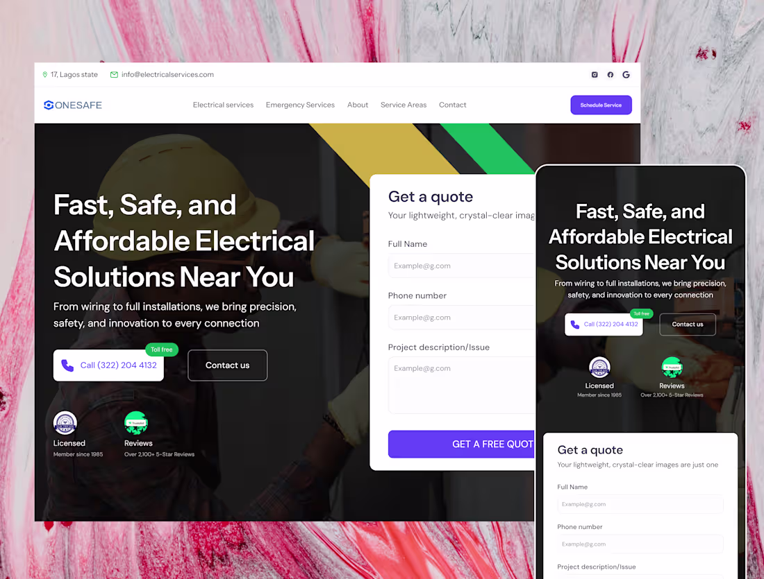 Cover image for Onesafe Electrical Website UX Design