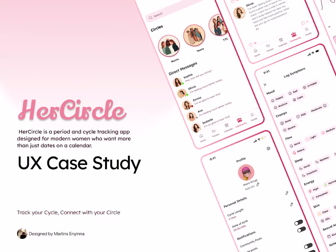 Cover image for HerCircle Period Tracker/ Community UX Case Study