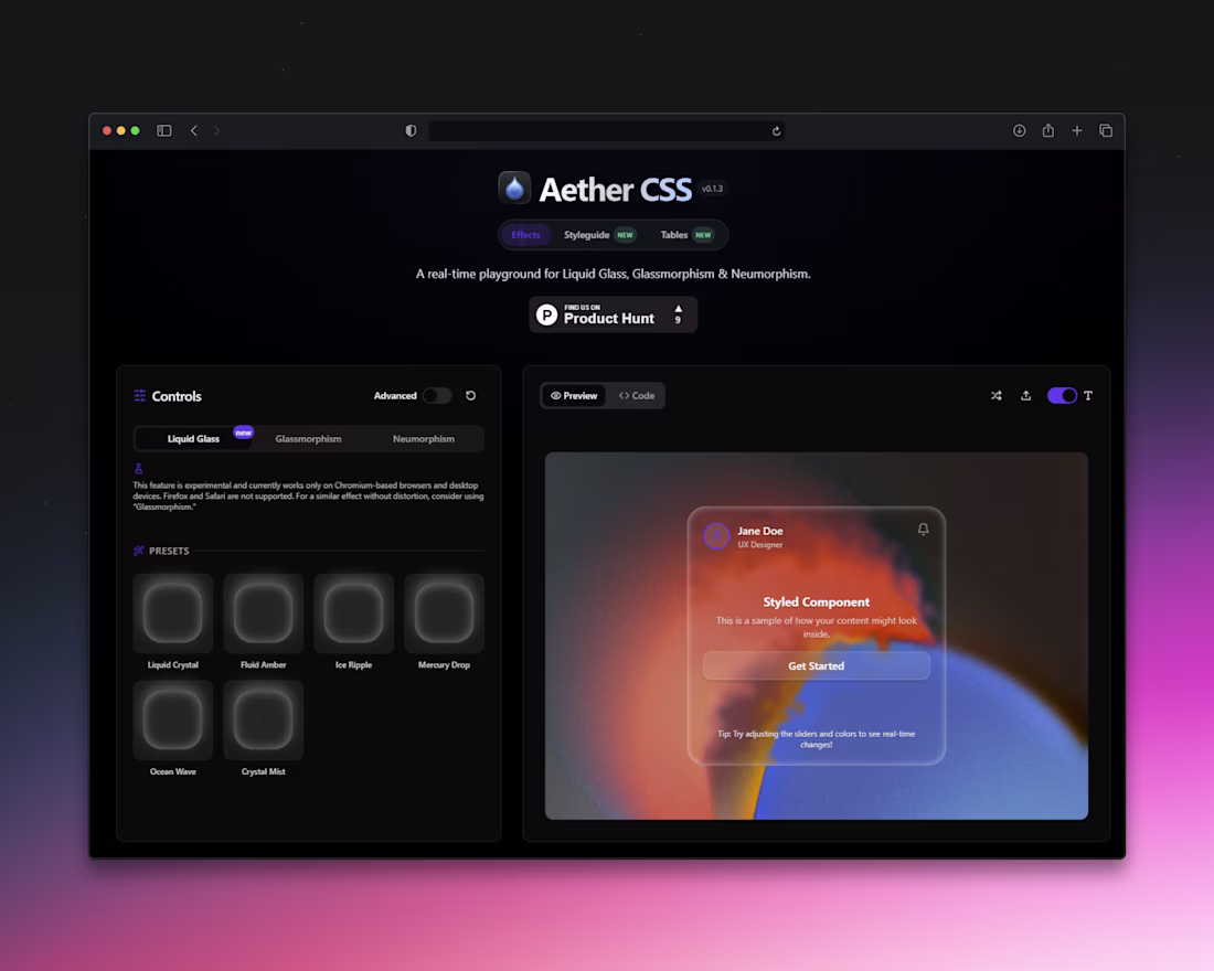 Cover image for Aether CSS - Tools for Beautiful CSS Cards - Style guide - T...