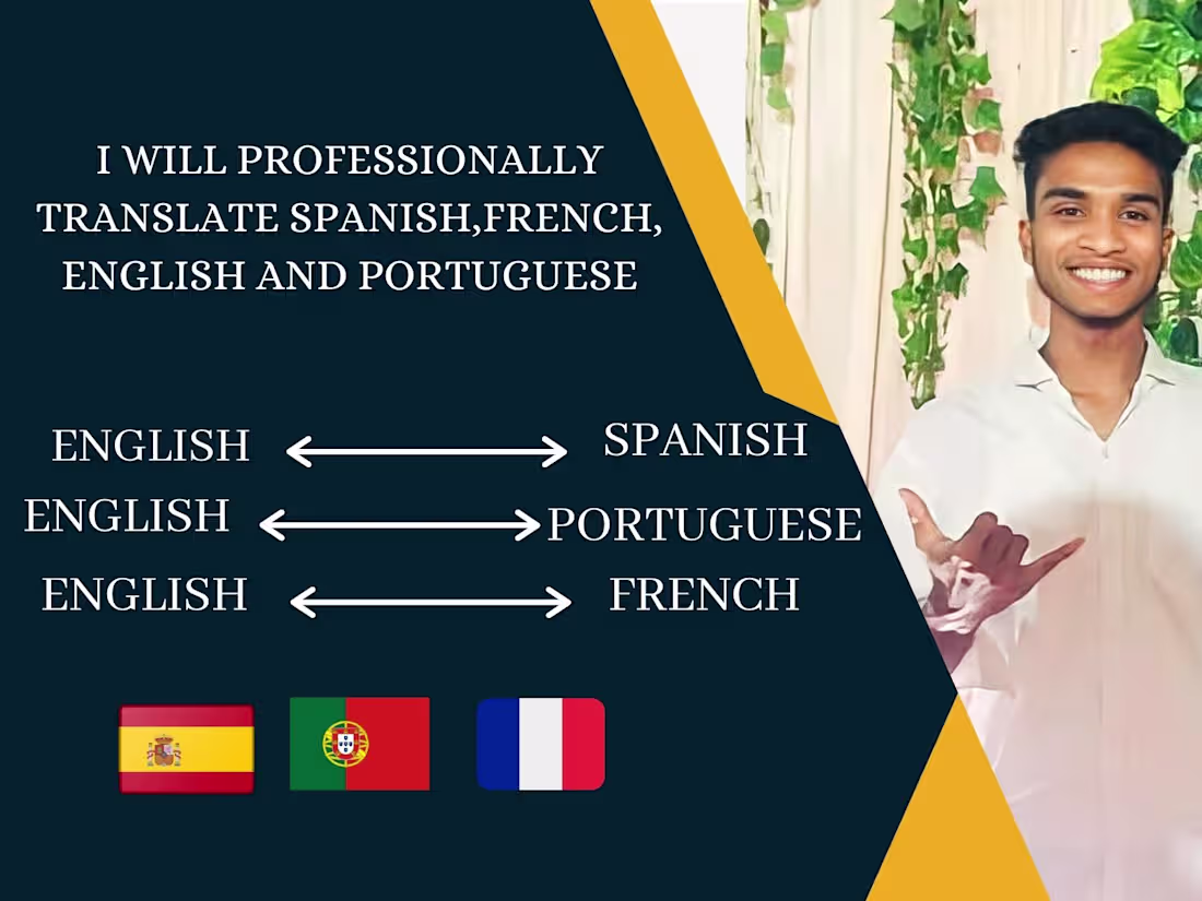 Cover image for I will professionally translate English,Portuguese and Spanish