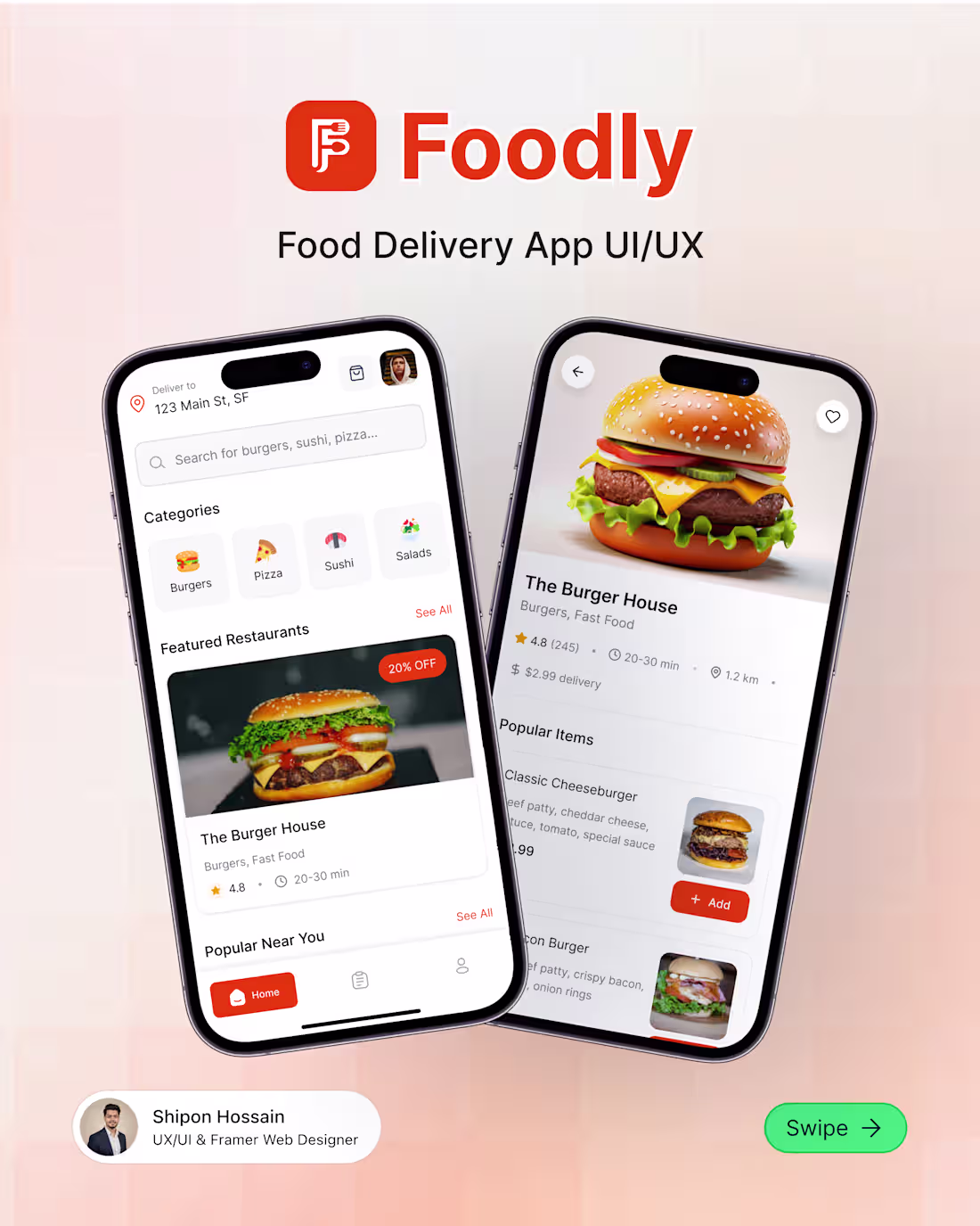 Cover image for Foodly — Food Delivery Mobile App UI/UX A clean, user-centri...