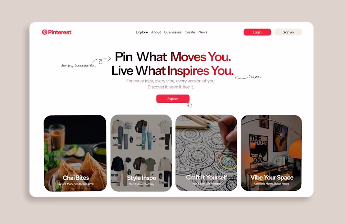 Cover image for Redesigned the landing page of Pinterest