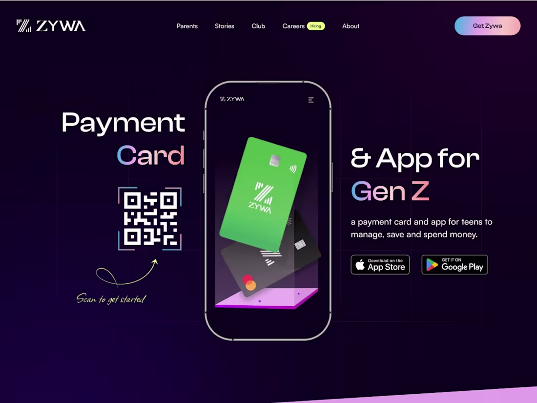 Cover image for Zywa – Neo Bank for Teenagers Landing Page Re-Design