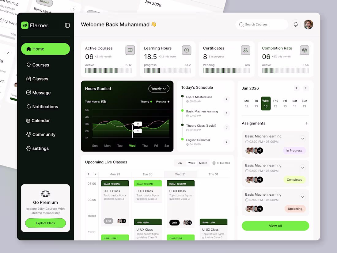 Cover image for E-Learning Platform Dashboard Design