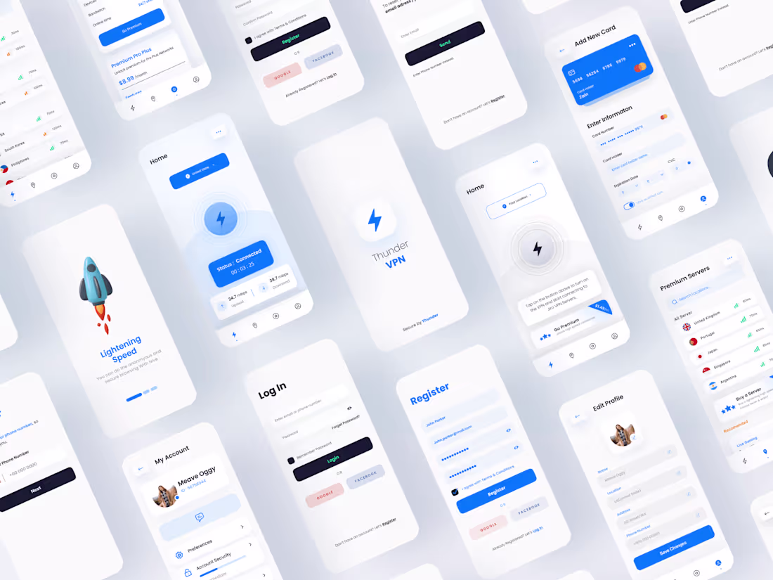 Cover image for ✹ Thunder ✦ A VPN Mobile App ✦ UX/UI Design ✦ Figma