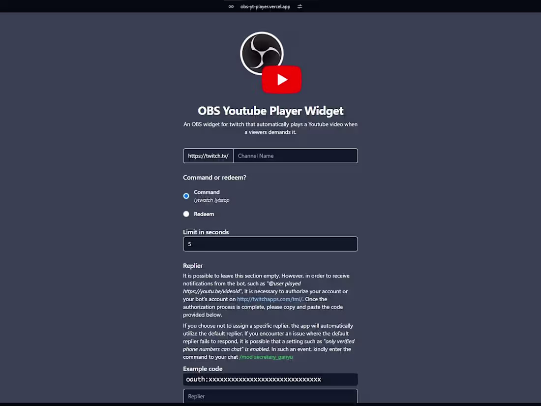 Cover image for OBS Youtube Player Widget