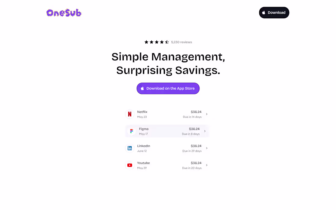 Cover image for Onesub Landing Page