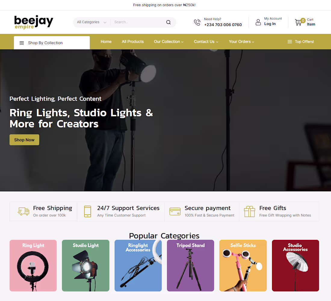 Cover image for Beejay Empire. A sleek e-commerce site