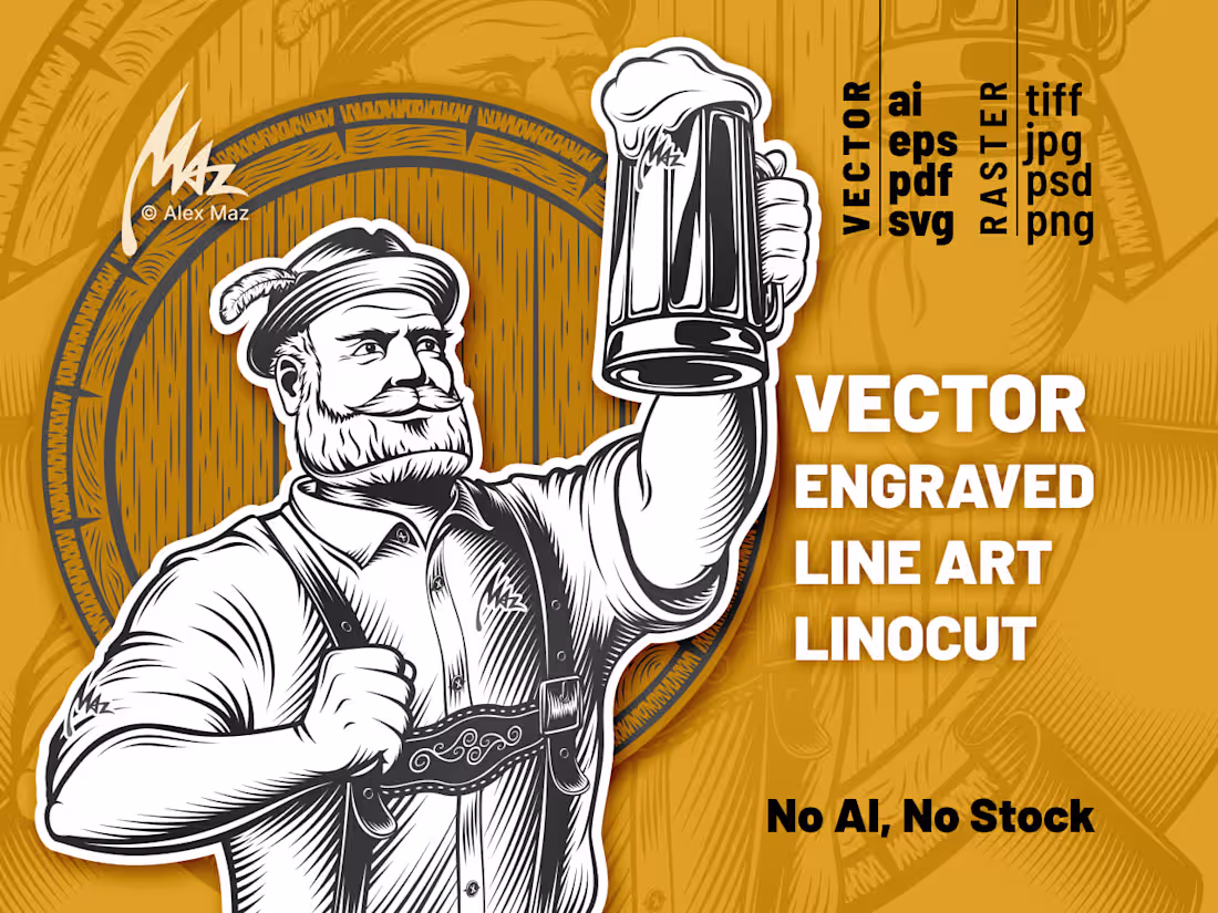 Cover image for I'll draw vector engraved line art illustration in linocut style