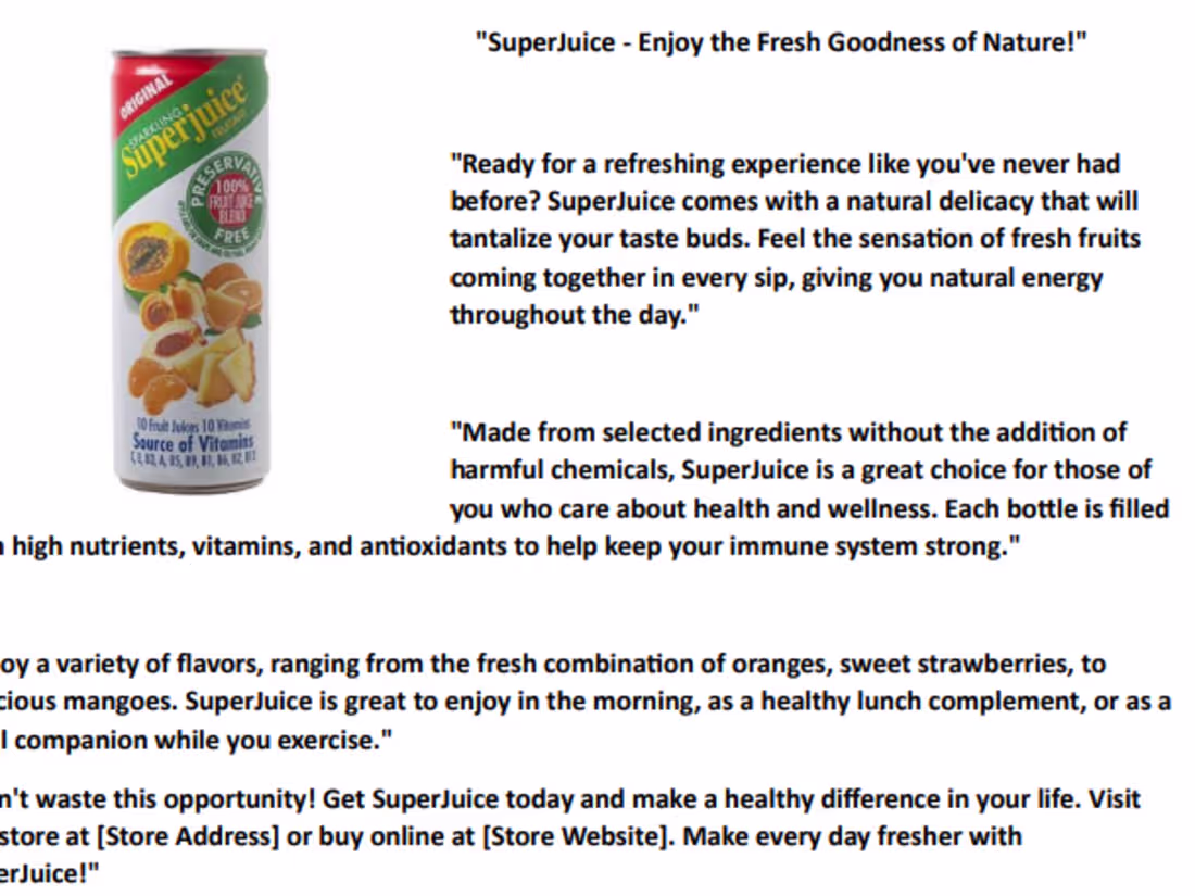 Cover image for COPYWRITING ; SUPERJUICE ; ENJOY THE FRESH GOODNESS OF NATURE!"