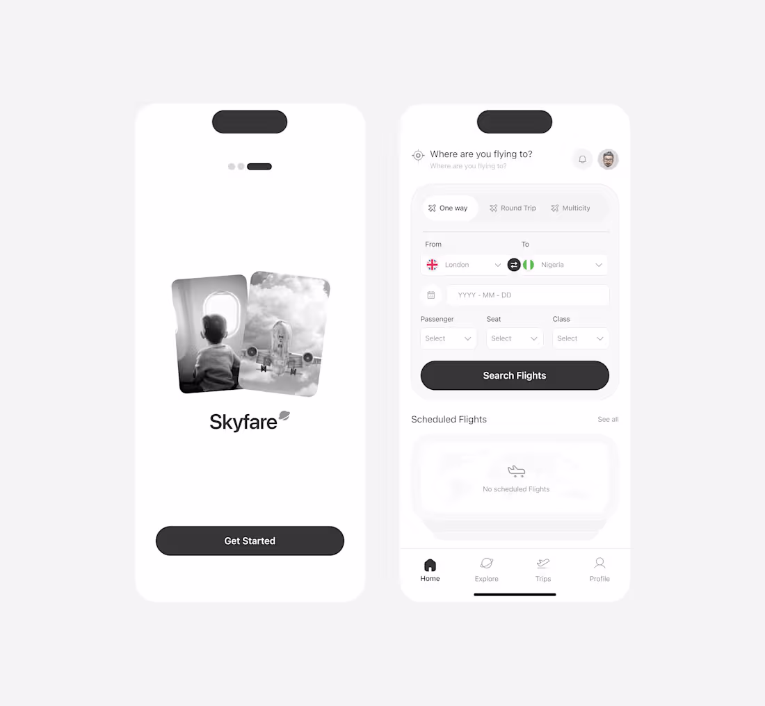Cover image for A flight booking app with a streamlined home page where plan...