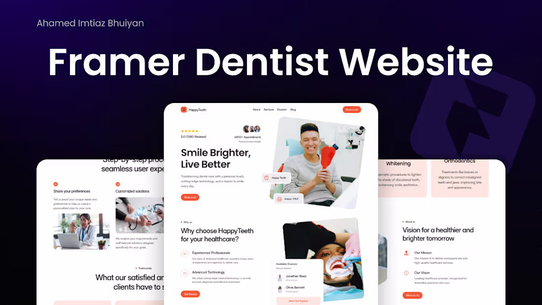 Cover image for HappyTeeth Dentist website made in Framer