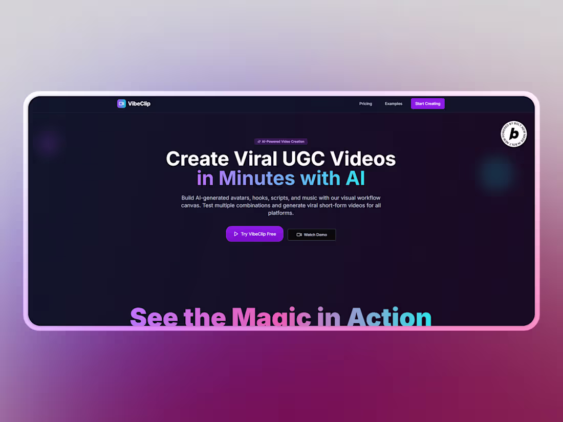 Cover image for VibeClip - Create Viral UGC Videos in Minutes with AI
