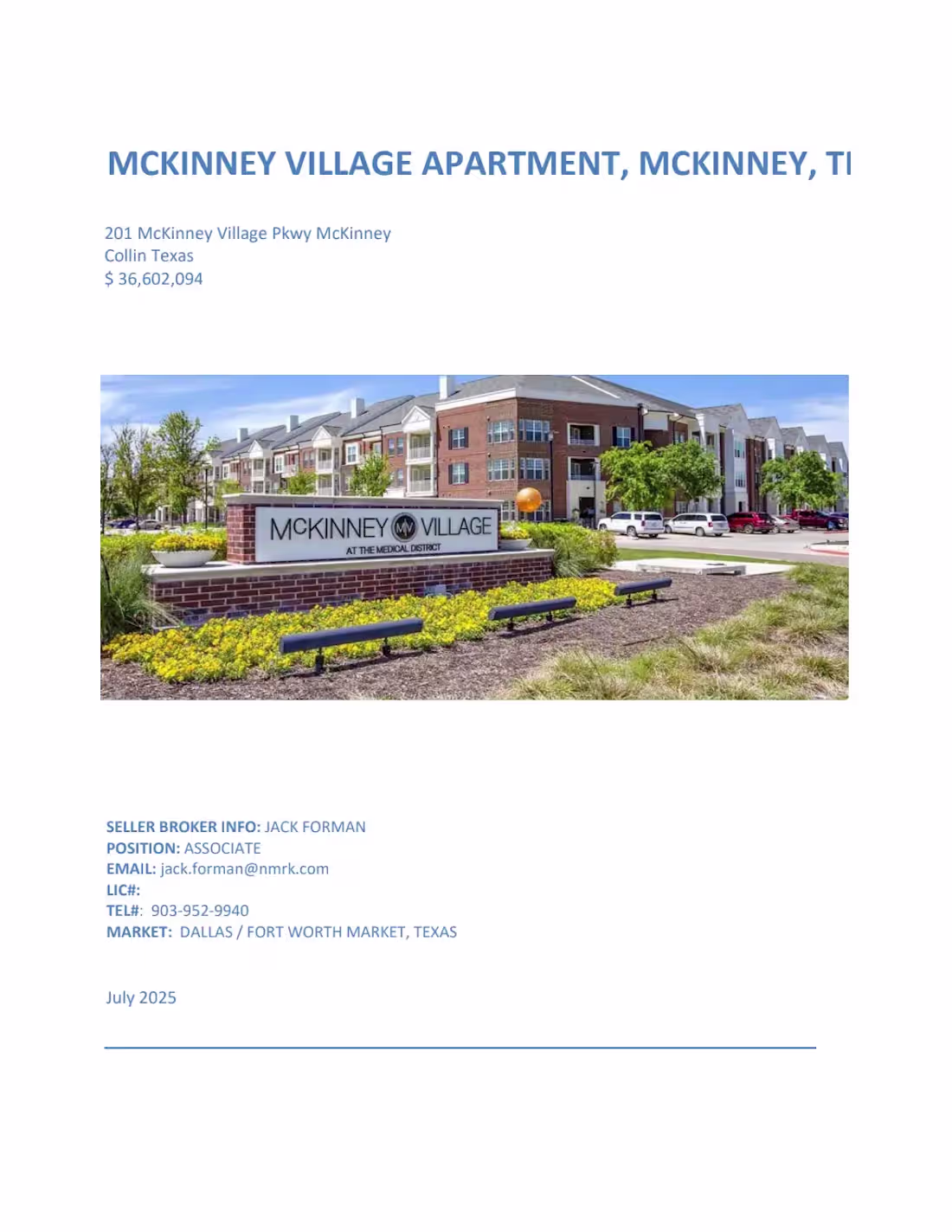 Cover image for MCKINNEY VILLAGE APARTMENT, MCKINNEY, TEXAS