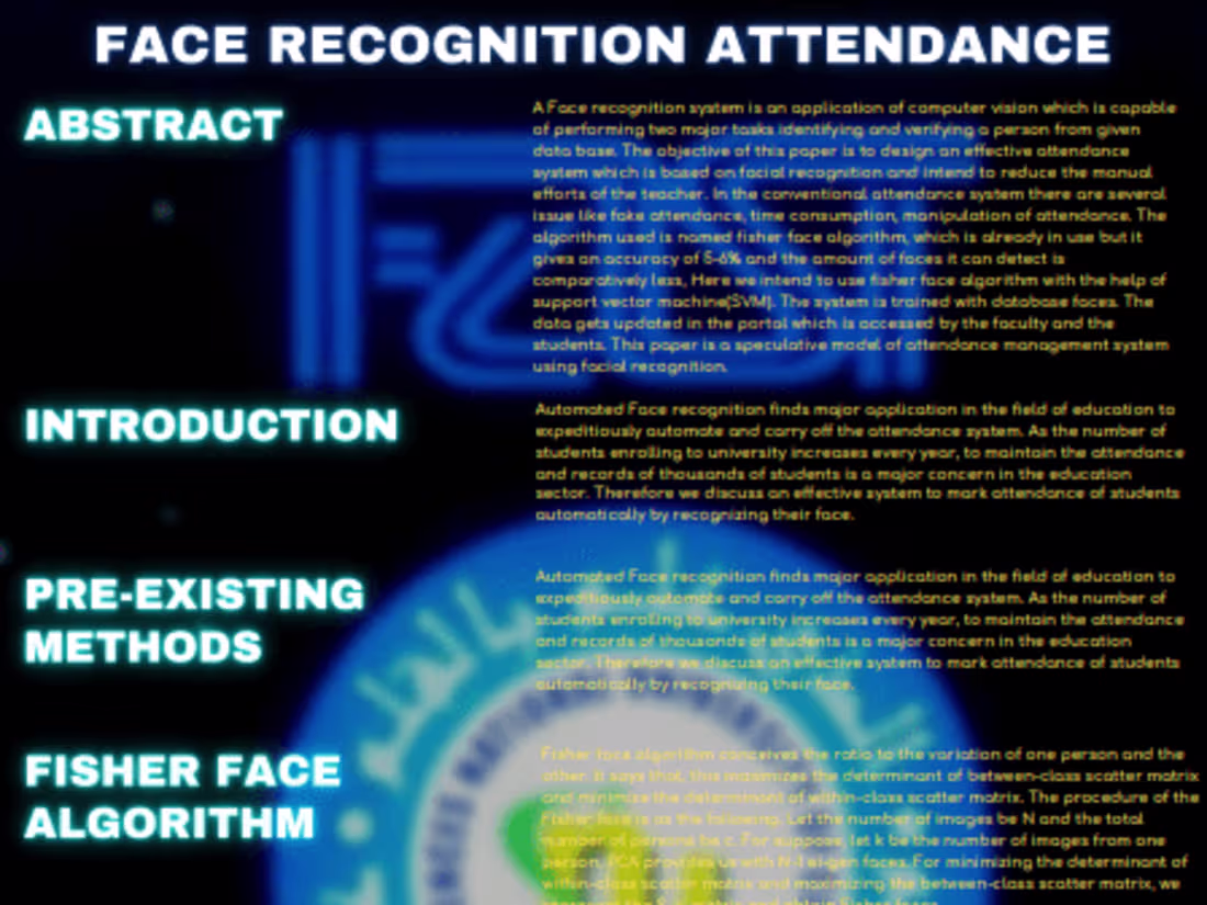 Cover image for Poster Design -Face Recognition Attendance.