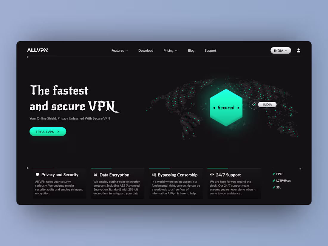 Cover image for ALLVPN | Landing Page | Behance