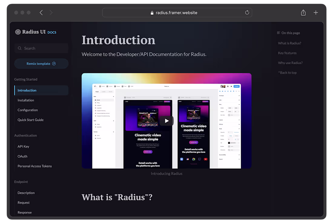 Cover image for Radius UI Documentation Template Design