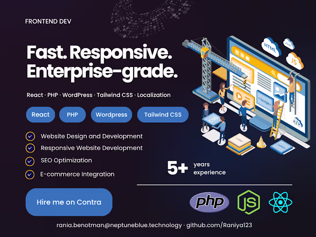 Cover image for Frontend development  (React / PHP / Wordpress)