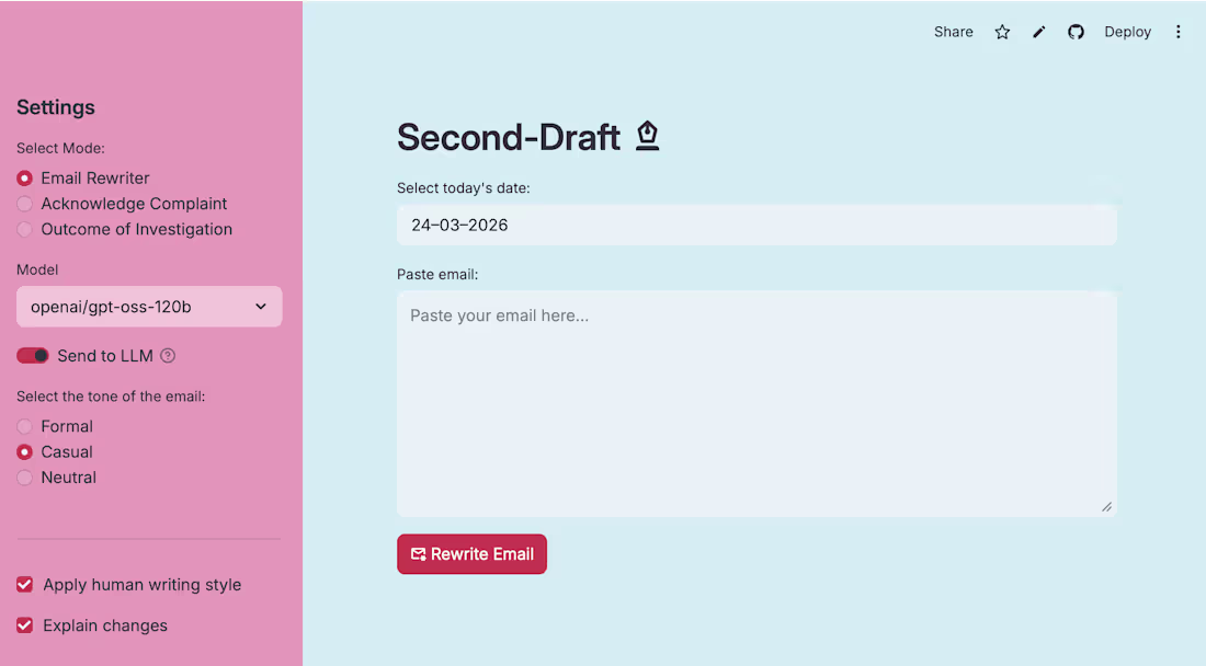 Cover image for Second-Draft, AI Tool to respond