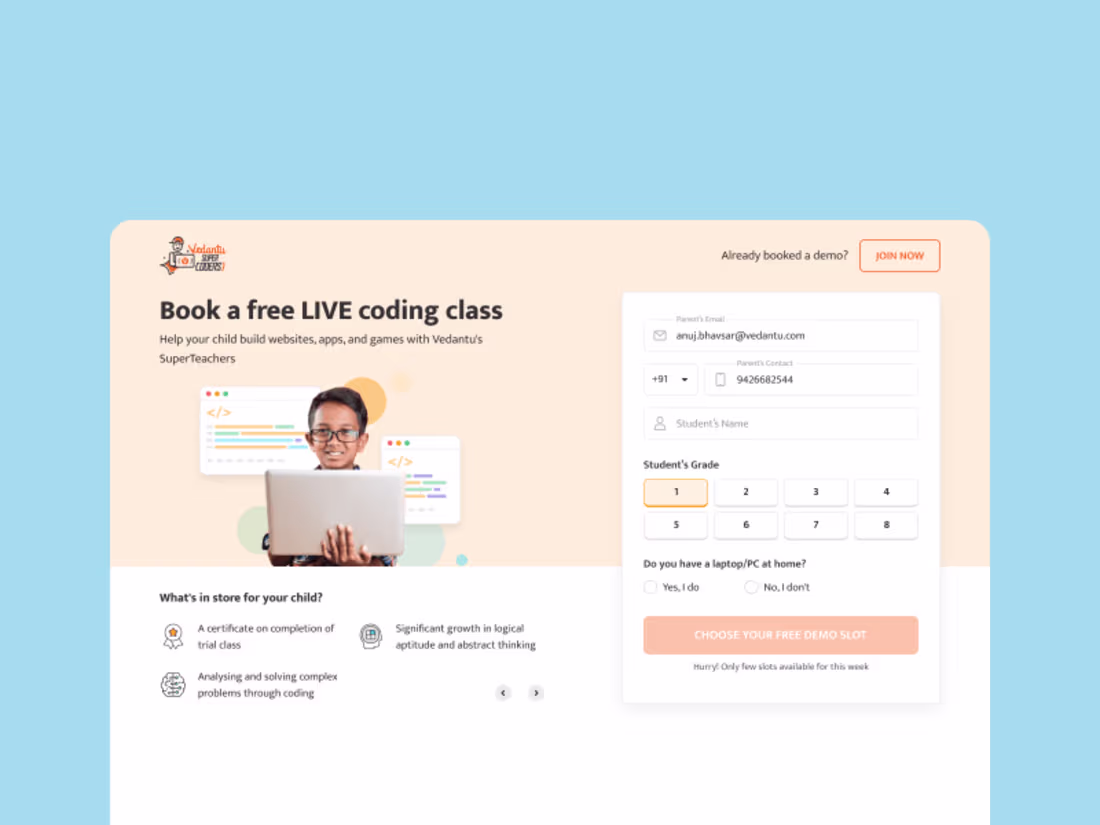 Cover image for Increase Booking Flow Conversion - Vedantu SuperKids