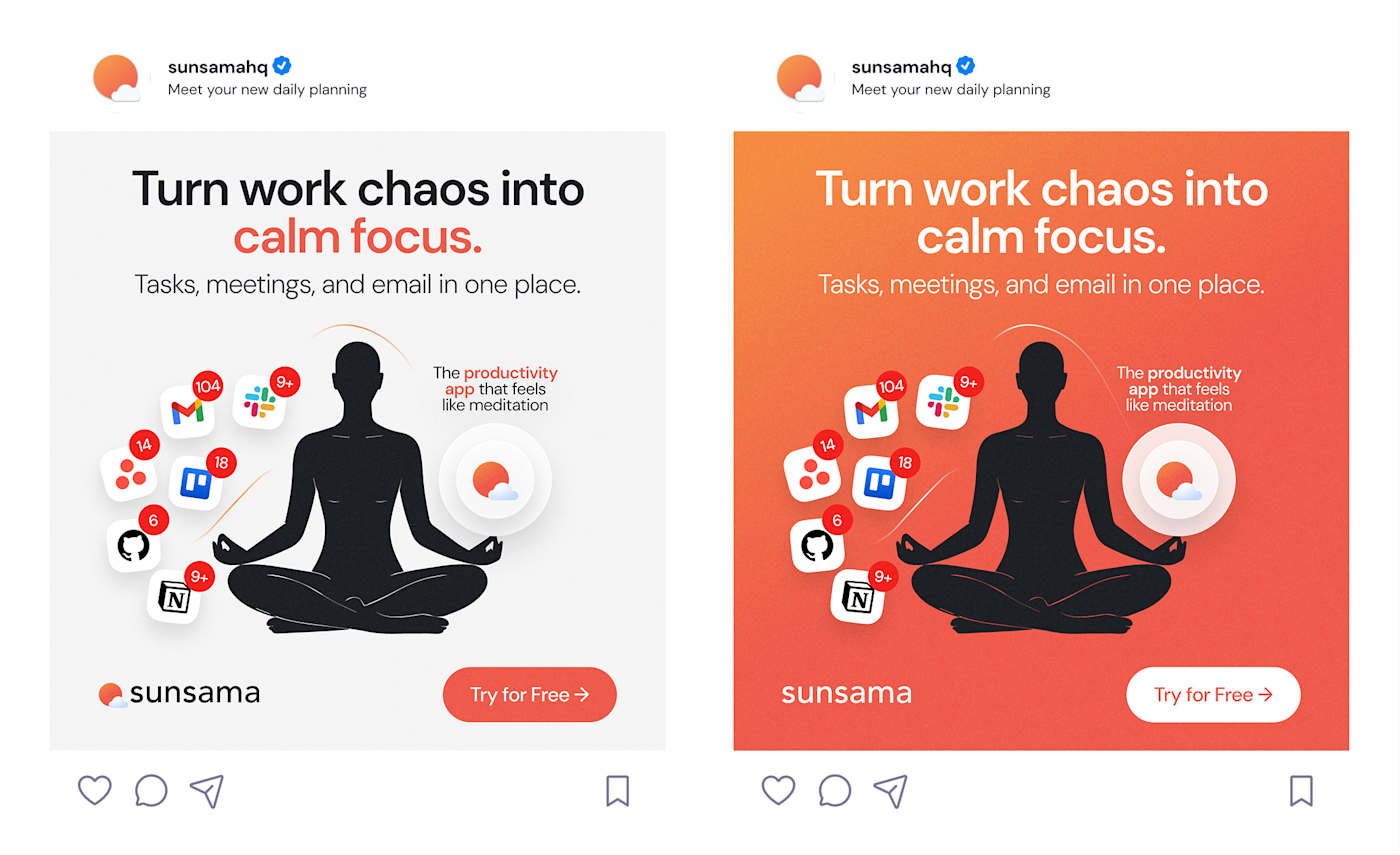 Sunsama calm focus static ads designed by Tamer Oukour
