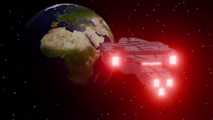 A sci-fi space scene created in Blender featuring a futurist...